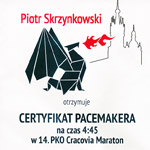 Certyfikat Pacemakera Cracovia Maraton 2015