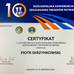 Certyfikat uczestnictwa w X Ogólnopolskiej Konferencji Szkoleniowej Trenerów Pływania