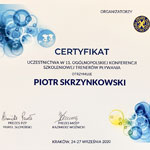 Certyfikat uczestnictwa w XI Ogólnopolskiej Konferencji Szkoleniowej Trenerów Pływania